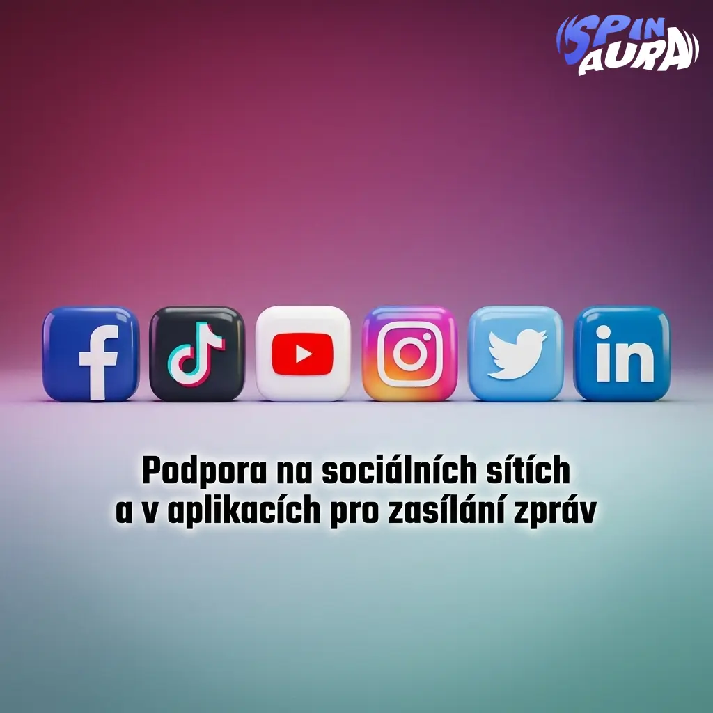 SpinAura podpora přes Facebook Messenger, WhatsApp, Telegram a X pro rychlé dotazy hráčů na sociálních sítích